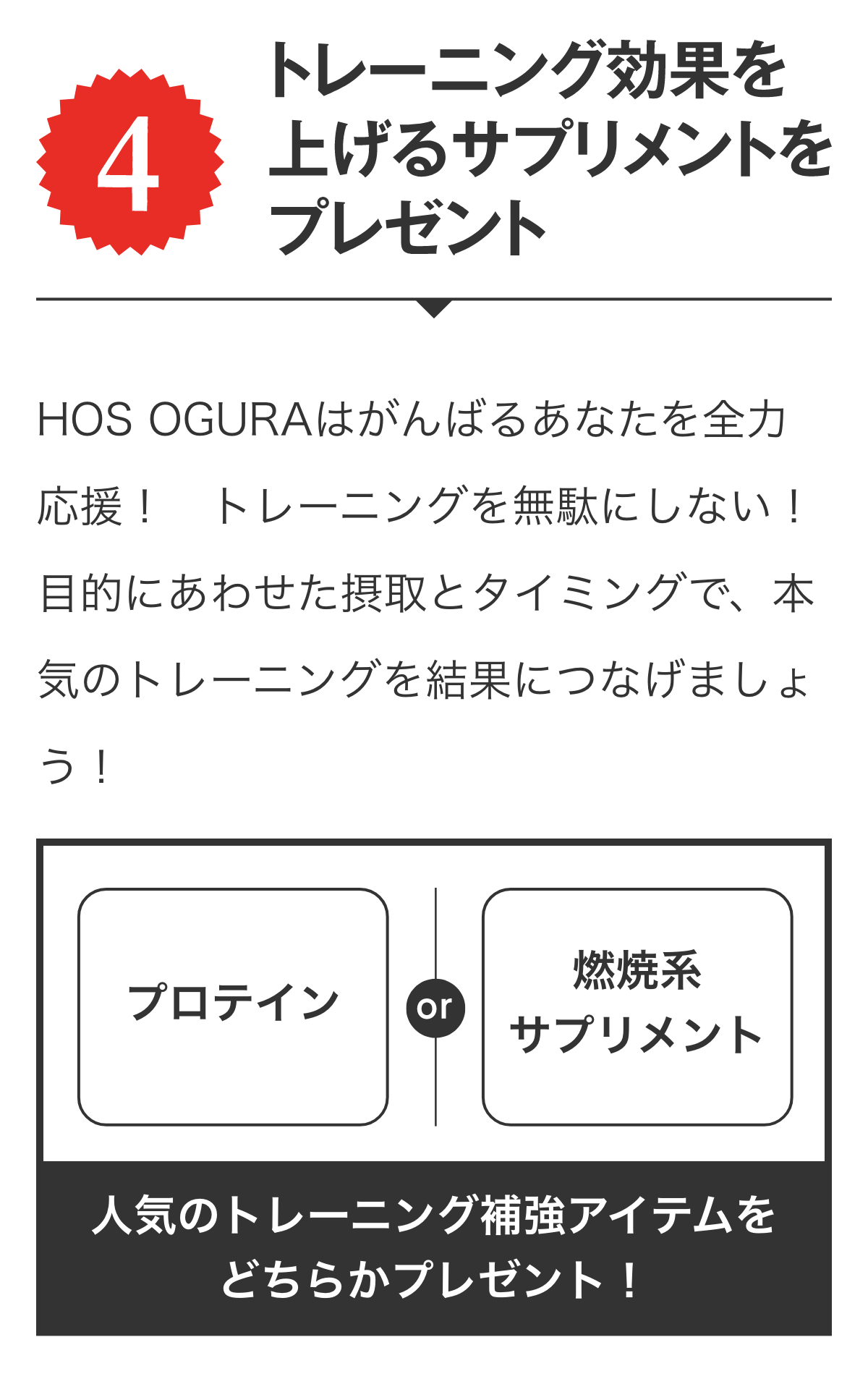 特典4 トレーニング効果を上げるサプリメントをプレゼント